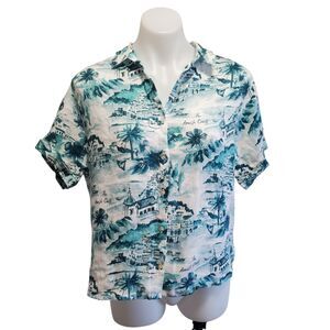 Cynthia Rowley Linen Amalfi Coast Blouse Italy Print Button Top Resort Small
